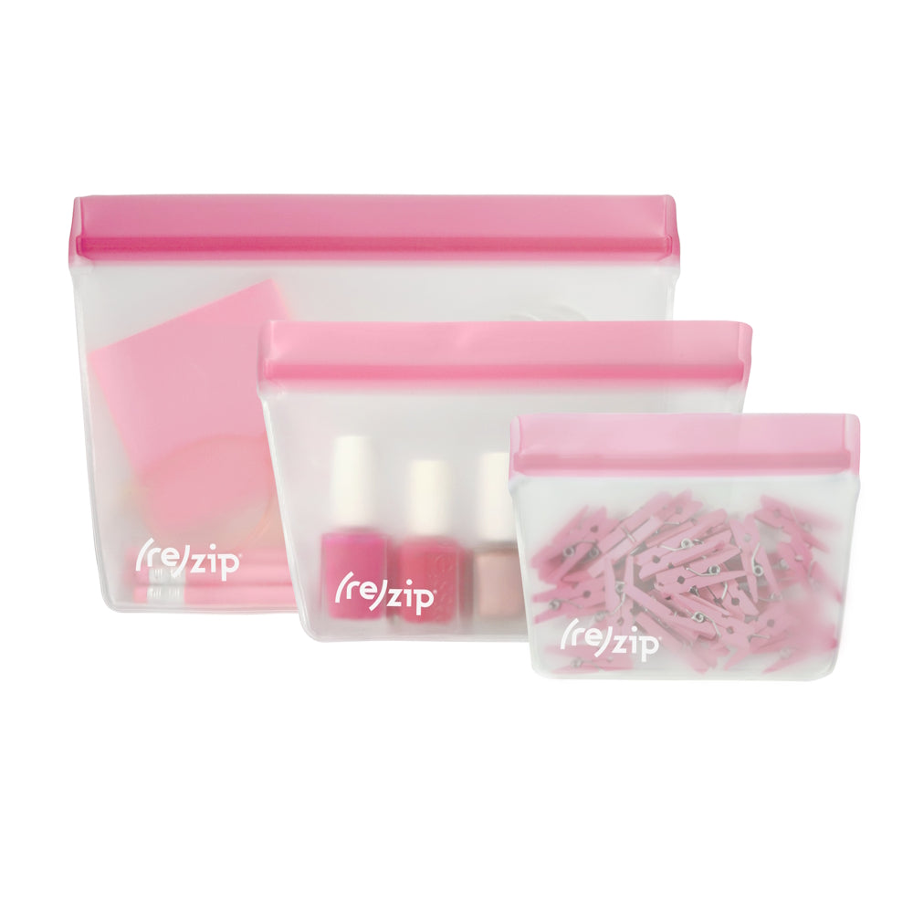 (re)zip Reusable Stand-Up Leak-Proof Bags (3-pack) Pink