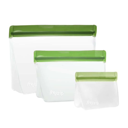 (re)zip Reusable Stand-Up Leak-Proof Bags (3-pack) Sage Pine Fern