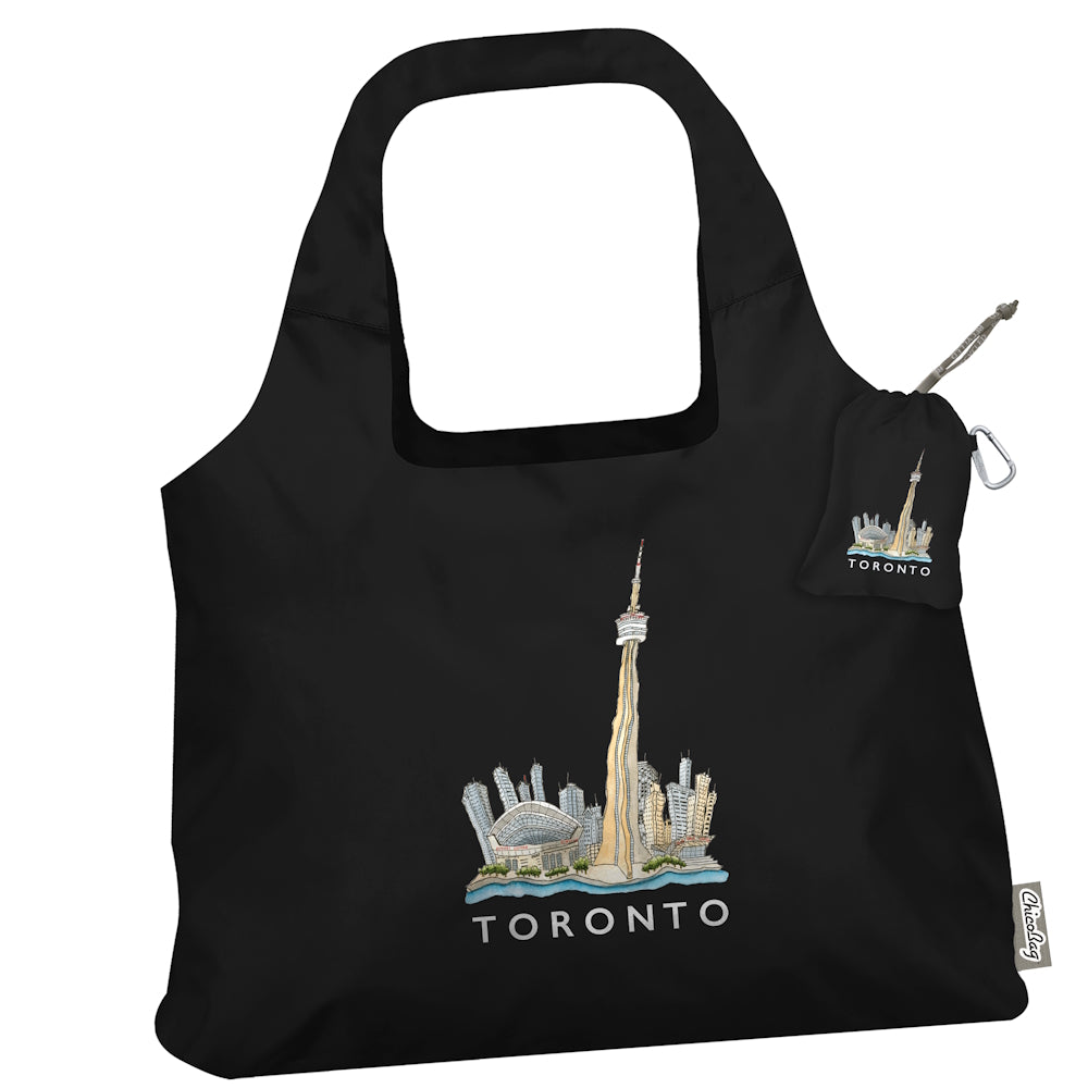 ChicoBag Vita Shoulder Style Bag, Iconic Toronto Skyline Obsidian (Black)