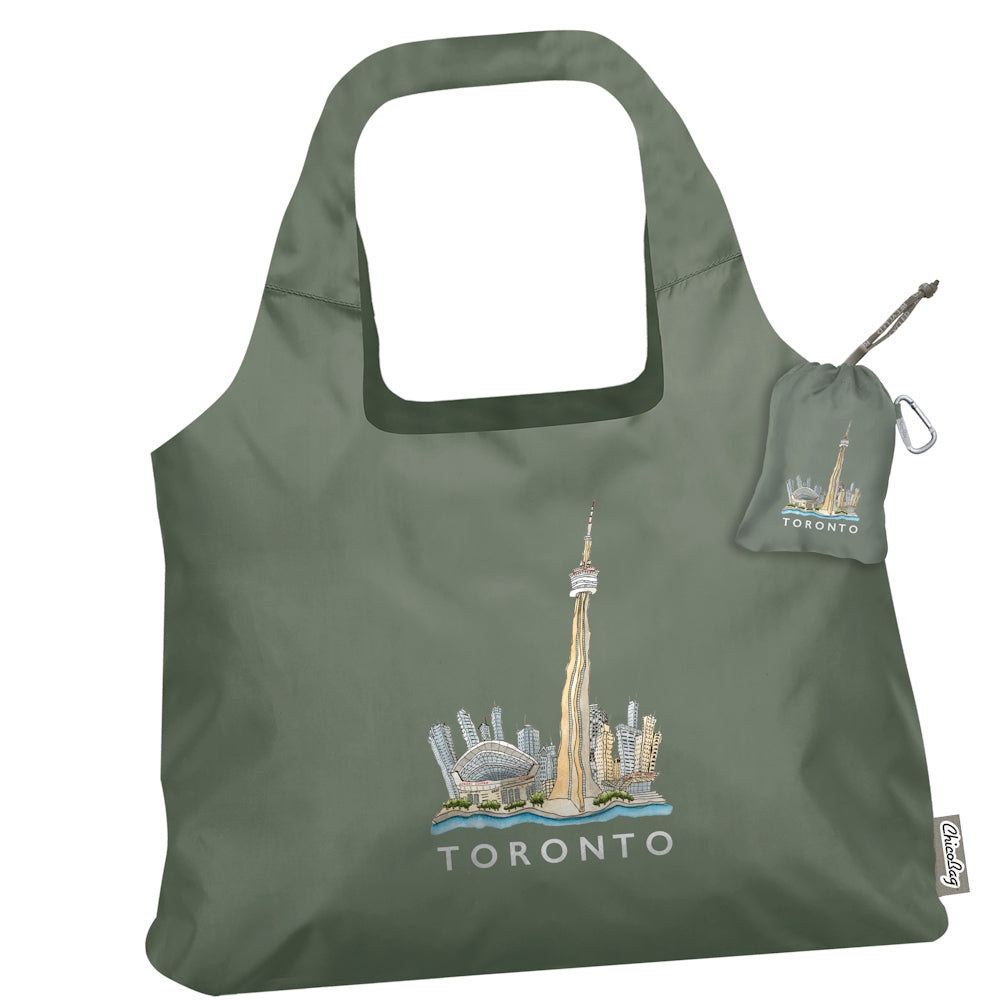 ChicoBag Vita Shoulder Style Bag, Iconic Toronto Skyline Sage