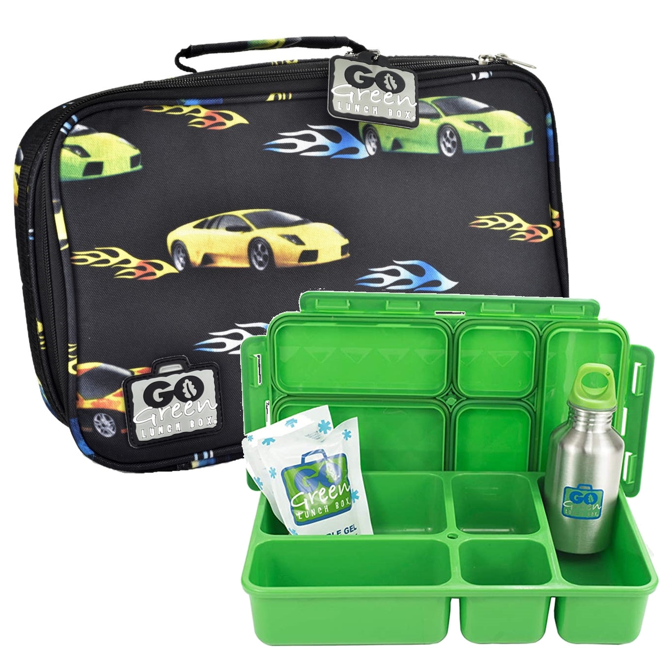 Go Green Leak-Proof Lunchbox Set Fast Flames with Green Food Box