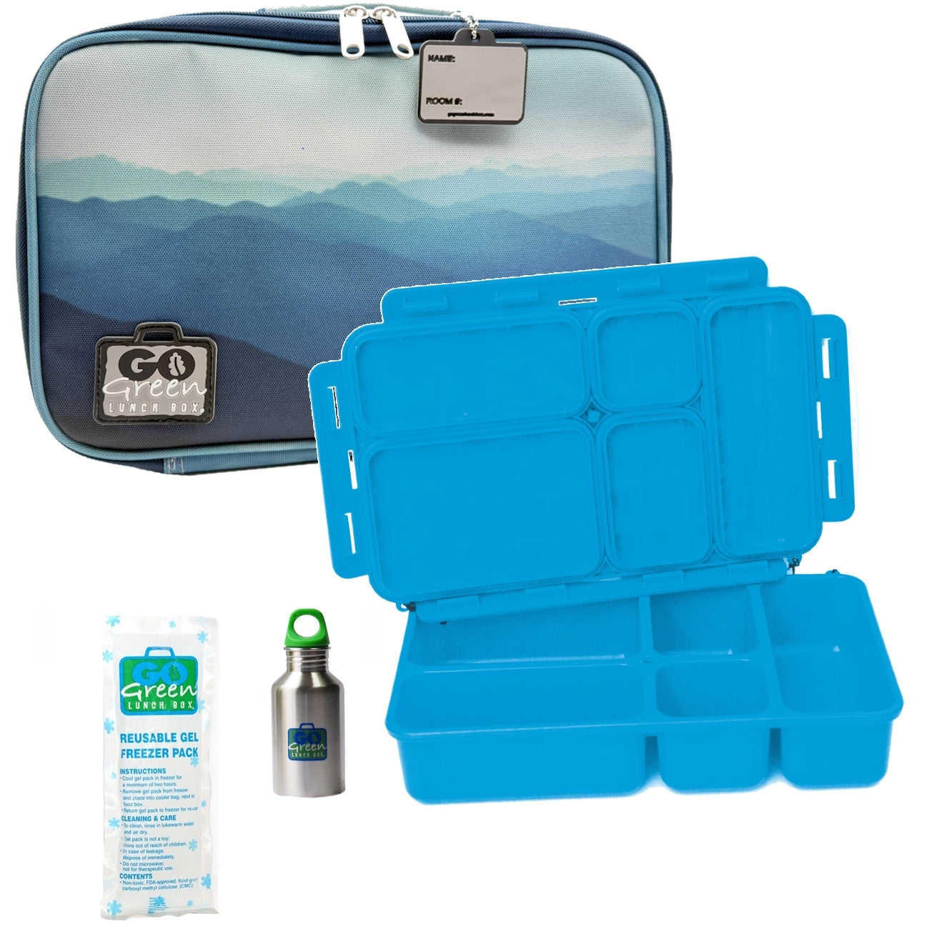 Go Green Leak-Proof Lunchbox Set Misty Mountains with Blue Food Box