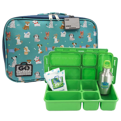 Go Green Leak-Proof Lunchbox Set Woof Pack with Green Food Box