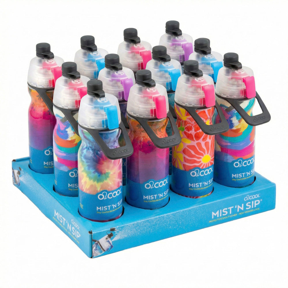 O2COOL Mist 'N Sip Squeeze Bottle Display Case Sunshine Vibes