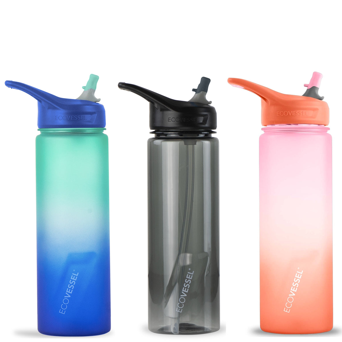 24 oz EcoVessel Wave Sports Water Bottle with Silicone Straw