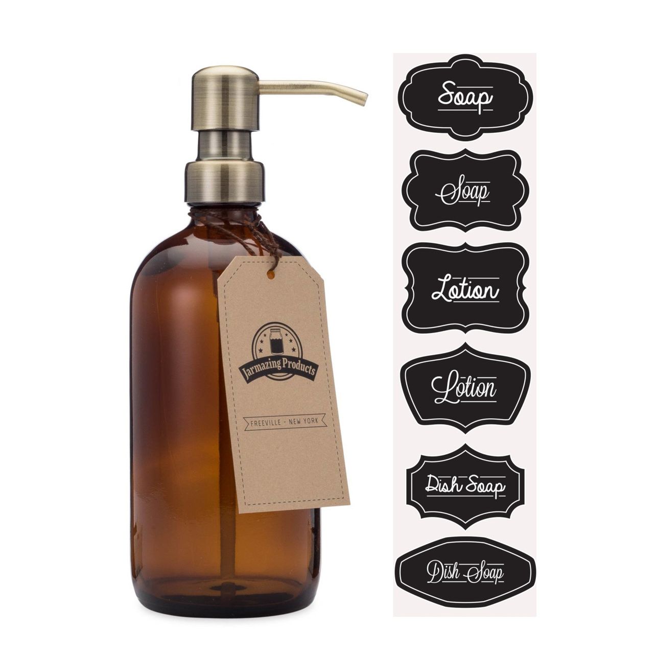 Jarmazing 16 oz Amber Glass Soap and Lotion Dispenser