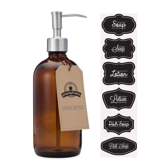 Jarmazing 16 oz Amber Glass Soap and Lotion Dispenser